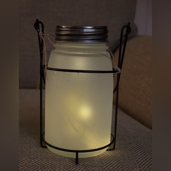 RAE DUNN MASON JAR IN CARRIER LIGHTED "ZEN" RARE Glow Frosted LANTERN LIGHT Lamp - Picture 3 of 4